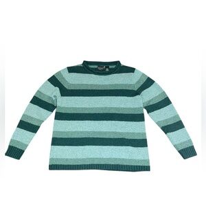 Bobbie Brooks Woman Sweater Green Striped Size XL 18W Soft Comfortable Warm Cozy